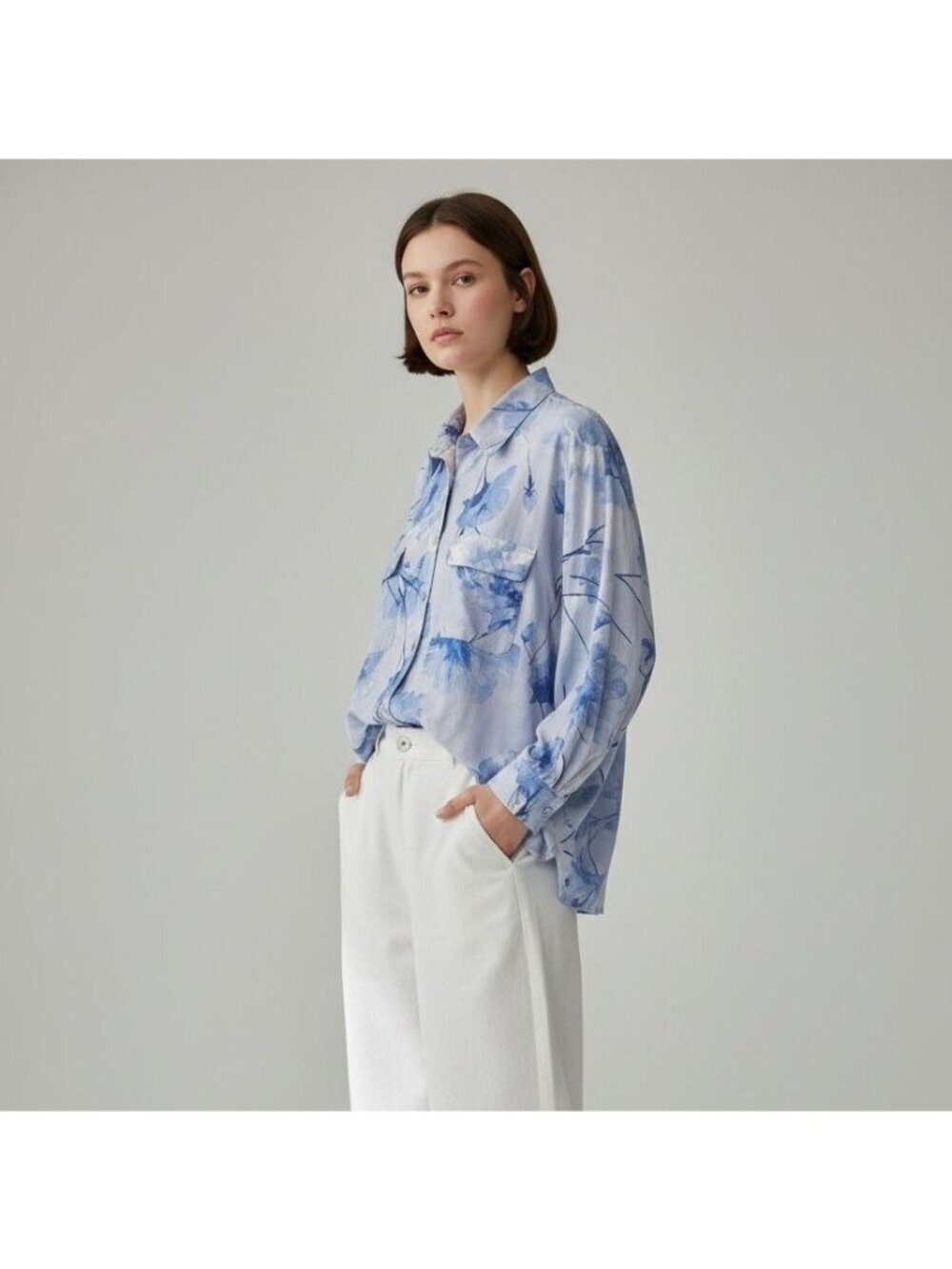 Ava & Grace Womens Blue Floral Button-Up Blouse Relaxed Fit Size 2X